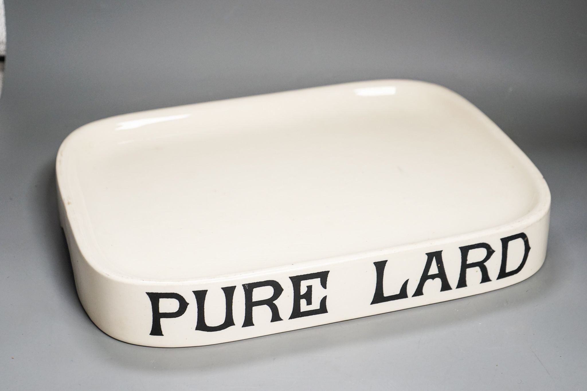 A Pure Lard earthenware container, black printed mark ‘Parnall and Sons Ltd, Avery House, Clerkenwell Green EC1 works Fishponds Bristol, 40cm